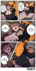 absurd_res anthro antlers black_body black_nose blush blush_lines breast_grab breast_play breast_squish breasts brown_hair canid canine cross_fox deer dialogue duo duo_focus facesitting female female/female fingering fox frax_(fraxinus) fur genitals group hair hand_on_breast hi_res horn humanoid mammal masturbation mirande_(deustchy) multicolored_body nipples orange_body orange_fur orange_hair pawpads paws penetration red_fox sitting_on_another sonofan speech_bubble squish tail true_fox vaginal_masturbation vaginal_penetration vulva warhammer_(franchise) yellow_eyes