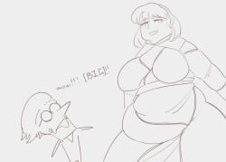 1boy 1girls bbw chimata_tenkyuu chubby chubby_female cooooookin deltarune deltarune_chapter_2 female male sketch spamton_g_spamton touhou undertale_(series)