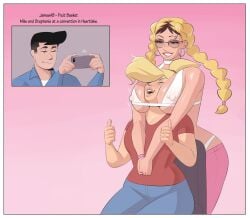 bimbo breasts female fruit_basket_(jamesab) head_between_breasts jamesab michael_brooks_(jamesab) nipple_bulge nipple_piercing nipples_visible_through_clothing original porn_star stephanie_brooks_(jamesab) twintails