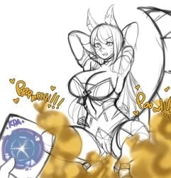 ahri ahri_(league_of_legends) anus_print arms_behind_head asshole big_ass cat_ears cat_girl cat_tail catgirl chro-sis fart fart_cloud fart_fetish farting huge_ass huge_breasts league_of_legends pussy squatting thick_thighs