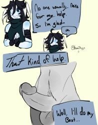 anon anonymous_male blue_blush blue_skin comic_page erect_penis forsaken forsaken_(roblox) grey_body grey_skin helping kunislugs nonbinary requesting roblox robloxian two_time_(forsaken) twotime_(forsaken)