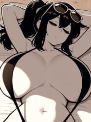 1female 1girls ai_assisted ai_generated bags_under_eyes beach beach_background bikini black_bikini black_eyelashes black_hair black_sling_bikini black_slingshot_bikini breast_apart breasts breasts_apart civitai closed_eyes coloredbin.ai eyelashes fair-skinned_female fair_skin female female_focus female_only front_view front_view_focus hands_behind_head high_angle high_angle_view huge_boobs huge_breasts huge_tits large_boobs large_breasts large_tits massive_boobs massive_breasts massive_tits mature_female mature_woman messy_hair midriff milf monochrome navel older_female older_woman outdoors outside plump_boobs plump_breasts plump_tits ponytail ponytail_(hair) ponytail_female ponytail_hair renee_graves seductive seductive_body sleeping sleeping_female slim_female slim_girl slim_waist sling_bikini sling_bikini_top slingshot_bikini solo solo_female solo_focus sunglasses sunglasses_on_head sunlight the_coffin_of_andy_and_leyley top_heavy top_heavy_breasts top_view upper_body upper_body_focus upper_body_only visible_teeth white-skinned_female white_skin white_skinned_female