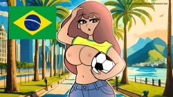 animated big_breasts bouncing_breasts brazil brazil_(countryhumans) brazil_(what_if_animation) brazilian brazilian_female brazilian_flag breasts brown_hair countryhumans countryhumans_girl female original patreon soccer_ball what_if_animation_(artist)