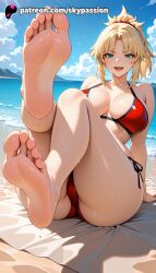 1girls 2025 ai_assisted ai_generated alternate_breast_size anime artist_name bad_feet barefoot beach bikini blonde_hair blue_sky blush breast breasts bust chest cloud day dirty_feet explicit fate/grand_order fate_(series) feet feet_fetish feet_up female foot_fetish foot_focus foreshortening green_eyes hi_res high_quality high_resolution highres horizon long_hair looking_at_viewer mordred_(fate) nail_polish ocean open_mouth patreon patreon_username ponytail red_bikini side-tie_bikini sky skypassion smile soles solo spread_toes stable_diffusion swimsuit toe_scrunch toenail_polish toenails toes water watermark