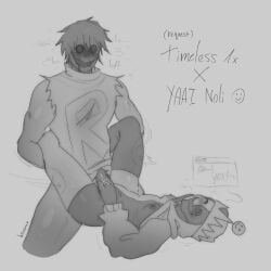 english_text forsaken forsaken_(roblox) grayscale h0rniru holding_legs noli noli_(forsaken) request requested roblox roblox_game roblox_myth small_breasts timeless_1x1x1x1 touching_pussy two_tone_body yaai_noli you_are_an_idiot!