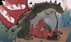 2_horns 2_penises alligator alligatorid anal anal_sex animal_genitalia animal_penis anthro anthro_penetrating anthro_penetrating_humanoid big_breasts black_hair bodily_fluids breasts crocodilian cum cum_in_ass cum_in_vagina cum_inside double_penetration duo emmyliquid female female_humanoid freckled_face freckles genital_fluids genitals green_body green_scales hair hemipenes hi_res horn horned_humanoid humanoid humanoid_on_anthro humanoid_penetrated internal internal_vaginal jewelry kneeling larger_anthro larger_male leg_wrap lips lying male male/female male_anthro multi_genitalia multi_penis necklace necklace_only nude on_back penetration penile penile_penetration penis penis_in_ass penis_in_vagina red_body red_skin reptile scales scalie sex sharp_teeth size_difference spikes sweat teeth tongue tongue_out vaginal_penetration