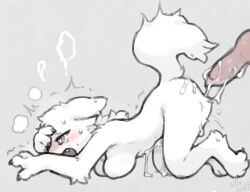 animal_genitalia anthro areola arm_tuft ass blush bodily_fluids breasts cheek_tuft cum cum_drip cum_on_belly cum_on_body cum_on_butt cum_on_penis digital_media_(artwork) dripping duo ejaculation elbow_tuft erection facial_tuft female from_behind_position fur genital_fluids genitals head_tuft heart_eyes heart_symbol hi_res knot leg_tuft male male/female nipples nude open_mouth penis pink_areola pink_nipples sex shaking shoulder_tuft side_view simple_background species_request tail teeth tuft white_body white_fur wolfwithwing