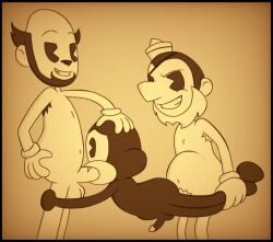 3boys 6_legs anal anal_penetration barley_(bendy_and_the_ink_machine) bendy_and_the_ink_machine charley_(bendy_and_the_ink_machine) completely_nude cute deepthroat dick edgar_(bendy_and_the_ink_machine) fellatio filter gangbang gay lewdboiart_(artist) male male_only oral oral_penetration penetration pubes rape rape_face rubberhose spider spitroast stomach_bulge tagme the_butcher_gang