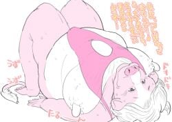 anthro barefoot big_breasts big_nipples bodily_fluids bovid bovine breasts cattle clothed clothing clothing_lift comic elderly elderly_female embarrassed erect_nipples excited eyewear feet female flashing flashing_breasts glasses grandmother_(lore) grandparent_(lore) gym hair happy heart_symbol hebokun in_heat japanese_text kemono mammal mature_female montgomery_glands motion_lines nipples overweight overweight_anthro overweight_female pilates pink_clothing sagging_breasts secretly_loves_it skimpy skimpy_dress solo sound_effects sweat text training translated wardrobe_malfunction white_hair wrinkles