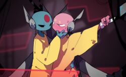 antennae_(anatomy) blue_body blush blushing bound bound_wrists brother_and_sister dubious_consent facial_markings feminine_male five_pebbles_(rain_world) forehead_mark hand_on_hip hands_tied imminent_incest imminent_rape imminent_sex incest incest_(lore) iterator_(rain_world) looks_to_the_moon_(rain_world) older_female older_sister pink_body questionable_consent rain_world reluctant restrained robe robot robot_boy robot_girl robot_humanoid smug sweat sweatdrop sweating tied touching_face twink waist_grab wire wrists_tied younger_brother younger_male