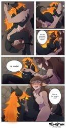 69_position absurd_res anthro antlers black_body blush blush_lines bodily_fluids breasts brown_hair canid canine cross_fox cunnilingus deer duo facesitting female female/female fox frax_(fraxinus) fur genital_fluids genitals green_eyes hair hi_res horn humanoid leg_grab mammal mirande_(deustchy) nipples oral orange_body orange_fur orange_hair penetration red_fox sex sitting_on_another sonofan speech_bubble spread_legs spreading tail tribadism true_fox turnaround vaginal_fluids vaginal_penetration vulva warhammer_(franchise) yellow_eyes