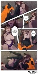 absurd_res anthro antlers black_body blush blush_lines bodily_fluids brown_hair canid canine comic cross_fox cunnilingus deer duo ejaculation english_text female female/female fox frax_(fraxinus) from_front_position fur genital_fluids genitals green_eyes hair hi_res horn humanoid kiss_on_lips kissing leg_grab legs_up lying mammal mirande_(deustchy) missionary_position on_back oral orange_body orange_fur orange_hair penetration raised_leg red_fox sex smug smug_face smug_grin sonofan spread_legs spreading strapon tail text tribadism true_fox vaginal_fluids vaginal_penetration vaginal_squirting vulva warhammer_(franchise) yellow_eyes