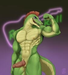 alligator alligator_tail alligatorid alligatorid_humanoid alternate_version_at_source alternate_version_available animatronic anthro anthro_male biceps black_nails clawed_fingers claws crocodile crocodile_tail crocodilian crocodylid eye_wear face_paint facial_markings fingerless_gloves five_nights_at_freddy's five_nights_at_freddy's:_security_breach flexing_bicep fnaf genital_piercing genital_slit green_body green_scales green_skin long_nails looking_at_viewer machine male male_only mohawk mohawk_(hairstyle) montgomery_gator_(fnaf) muscle muscles muscular_anthro muscular_body muscular_furry muscular_male non_human penis_out presenting red_eyes red_hair reptile reptile_humanoid scales scalie scottgames shades sharp_teeth shoulder_pads solo solo_male spiked_bracelet spikes spotted_body star_shades steel_wool_studios sunglasses tail_markings two_tone_body yellow_body yellow_scales yellow_skin
