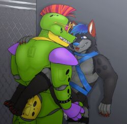 after_kiss alligator alligator_tail alligatorid alligatorid_humanoid alternate_version_at_source alternate_version_available animatronic anthro anthro_male biceps black_nails bondage_gear clawed_fingers claws crocodile crocodile_tail crocodilian crocodylid cum_inside drool_string eye_wear face_paint facial_markings fingerless_gloves five_nights_at_freddy's five_nights_at_freddy's:_security_breach fnaf gay gay_sex green_body green_scales green_skin harness heart-shaped_pupils long_nails machine male male_only mohawk mohawk_(hairstyle) montgomery_gator_(fnaf) muscle muscles muscular_anthro muscular_body muscular_furry muscular_male non_human red_eyes red_hair reptile reptile_humanoid robot robot_anthro robot_humanoid scales scalie scottgames shades sharp_teeth shoulder_pads spaceandroids spiked_bracelet spikes spotted_body star_shades steel_wool_studios sunglasses tail_markings two_tone_body ych ych_commission ych_result yellow_body yellow_scales yellow_skin