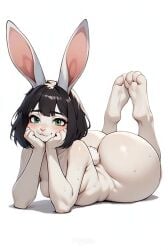 ai_art ai_generated animated anthro bai_jingya_(yaamii) big_butt chubby feet feet_up female furry heterochromia leporid lying_on_stomach rabbit rodent short_playtime tagme video yaamii
