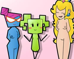 2d blonde_hair blue-skinned_female blue_skin blush crown ear_piercing eyewear female glasses green-skinned_female green_hair green_skin human humanoid mammal mario_(series) mimi_(super_paper_mario) mob_face nastasia nintendo paper_mario paper_peach piercing pink_hair princess_peach pussy secretary unknown_artist unknown_species young