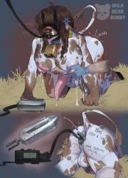 all_fours ambiguous_gender anal anal_sex animal_genitalia animal_penis anthro anthro_penetrated ass backsack ball_gag balls big_breasts big_butt blindfold bodily_fluids bondage bovid bovine bovine_genitalia bovine_penis breast_milking breast_squeeze breasts brown_body brown_hair cattle clothing collar cowbell cowbell_collar disembodied_hand duo electrode electroejaculation electrostimulation erection facial_piercing gag gagged genitals gloves gradient_background grey_background gynomorph gynomorph/ambiguous gynomorph_penetrated hair handwear hi_res horn human intersex intersex/ambiguous intersex_penetrated lactating latex latex_clothing latex_gloves latex_handwear leash lips mammal markings medical_gloves milkbearbunny milking_breasts mimi_(milkbearbunny) multicolored_body nipple_fetish nipple_pinch nipple_play nipples nonbinary_(lore) nose_leash nose_piercing nose_ring nude_anthro nude_gynomorph penetration penis perineum petplay piercing pinch rear_view red_background ring_piercing roleplay simple_background solo_focus spots spotted_body squeezing submissive submissive_anthro submissive_gynomorph submissive_intersex thick_bottom_lip thick_thighs twintails white_body wide_hips