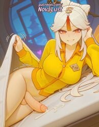 1futa 2025 ai_generated artist_name blush cock cum cum_on_clothes cum_on_self dick ejaculation erection foreskin futanari genshin_impact hair_ornament heart heart-shaped_pupils hi_res high_quality high_resolution highres large_penis long_hair lying lying_on_stomach ningguang_(genshin_impact) novalust on_belly on_side on_stomach otoko_no_ko patreon patreon_username penis projectile_cum prone_position smile solo stable_diffusion testicles uncensored watermark white_hair