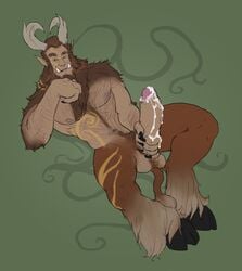 anthro balls big_penis brown_fur caprine celtic_mythology cernunnos_(smite) cum deity erection european_mythology fangs fur goat hairy hooves horn humanoid male male_nipples male_only mammal muscular mythology olethros penis public_domain smile smite teeth testicles