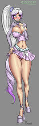 big_breasts bimbo blush breasts cleavage female female_only high_heels large_breasts long_hair looking_at_viewer mystral_outfit panties plasmidhentai ponytail pussy_juice rwby skirt solo tied_hair weiss_schnee weiss_schnee_(mystral)