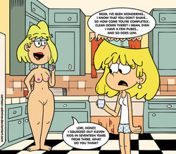 blonde_hair breast cartoon-admirer clothes confuse cup kitchen lori_loud mother_and_daughter nipples nude pajamas pajamas_shorts pussy rita_loud shirt straight_hair the_loud_house