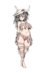 bandages empty_eyes female grey_hair mercury_(simx) original simx skimpy_clothes skull solo standing torn_clothes