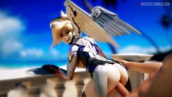 1boy 1girls 3d ambiguous_penetration angel animated ass autodesk_maya blizzard_entertainment blonde_hair bottomless breasts clothed_female_nude_male female from_behind human human_only looking_back male mercy nipples no_sound nude outside overwatch partially_clothed penis sex trees vgerotica video wings