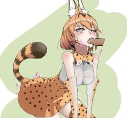 <3_eyes animal_humanoid blonde_hair bow_tie breasts cat_humanoid cum cum_in_mouth cum_inside disembodied_penis faceless_male feline fellatio female hair hanazawasuou heart humanoid inner_ear_fluff japanese_text kemono_friends male mammal oral penis serval_(kemono_friends) sex text translation_request yellow_eyes