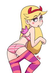 1girls artist_request ass blonde_hair bra disney disney_channel female female_focus female_only headband mewberty_wings panties pink_striped_bra pink_striped_panties pink_stripes solo solo_female star_butterfly star_vs_the_forces_of_evil straight_hair striped_panties yellow_hair