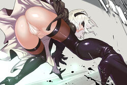 1girls anus_peek ass ass_focus blindfold cameltoe female female_only high_heels leotard nier nier:_automata panties pussy skirt solo thighhighs tomoyuki_kotani upskirt wedgie yorha_2b