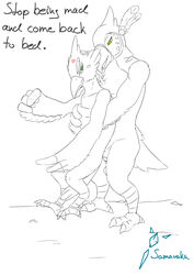 anger_vein animal_humanoid avian avian_humanoid beak breath_of_the_wild dialogue dripping duo flaccid gay hug hugging_from_behind humanoid kass_(zelda) line_art male male_only nintendo nude partially_retracted_foreskin penis precum rito rivali samaraka side_view size_difference spot_color the_legend_of_zelda uncut video_games yaoi