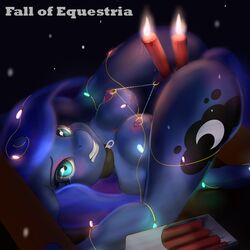 2017 anal anal_insertion anthro anthrofied areola ass breasts burning_candles candle_insertion candles cutie_mark double_insertion dripping_wax eggonaught english_text equine fall_of_equestria female friendship_is_magic genital_piercing mammal my_little_pony nipple_piercing nipples nude penetration piercing princess_luna_(mlp) pussy red_candles solo tears text unlit_candles vaginal_insertion vaginal_penetration wax_on_breasts