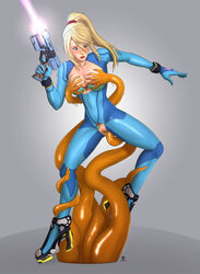 1girls adapted_costume blonde_hair blue_eyes blush bodysuit bra breast_grab breasts clothed_sex clothing crotch_cutout female gun long_hair metroid nintendo open_mouth panties panties_aside penetration piratepup ponytail pussy restrained samus_aran sex spread_legs tentacle tied_hair torn_clothes uncensored vaginal_penetration weapon zero_suit zero_suit_samus