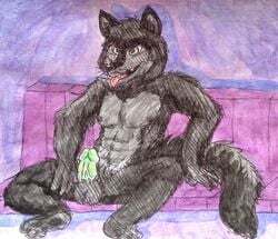 anthro black_wolf green_cock green_eyes male oc original_character puku83 tagme