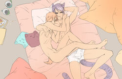 animal_ears bed bulge cat_ears duo feline flaccid goat_ears hug humanoid humanoid_penis lying male mammal nimushka nude on_side penis pillow underwear yaoi