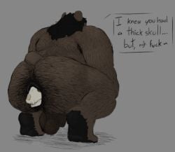 adrian_dough after_vore anal anthro anus arm_hair armpit_hair ass back_hair backsack balls bear bear_(adriandough) black_bear black_hair bodily_fluids body_hair bone butt_focus butt_hair crouching english_text feet flaccid genital_fluids genitals hair hairy_balls hindpaw leaking leaking_precum leg_hair looking_away male mammal overweight overweight_male paws penis precum pubes puffy_anus shaded short_tail simple_shading skull solo solo_focus speech_bubble tail text ursine vore