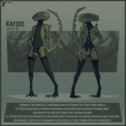 3_toes 4_fingers alien alien_(franchise) anthro anus balls clothing crossdressing_male feet fingers flaccid genitals green_body green_skin legwear long_tail male model_sheet penis petresko solo stockings tail toes translucent translucent_clothing xenomorph