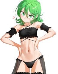 2d abdominals belly belly_button bikini female female_only green_eyes green_hair one_punch_man only petite petite_body petite_breasts petite_female petite_girl short_hair shorts small_breasts smaller tatsumaki tummy waligner