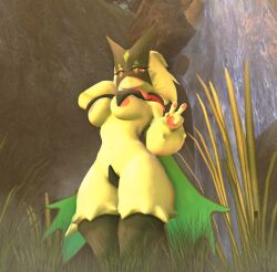 1girls alternate_version_available breasts cape closed_mouth covered_nipples ear female female_only furry furry_ears furry_female furry_only garry's_mod girl green_body green_fur green_hair hair lisedoub looking_at_viewer medium_breasts meowscarada no_visible_genitalia no_visible_nipples pink_eyes pink_fur pink_nipples pokemon smile smile_at_viewer standing sweat two_fingers_up water waterfall