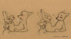 ahe_gao anal anthro balls bed big_dom_small_sub black_and_white blush breath cum cum_inside disney fatalfox furry heart judy_hopps lagomorph looking_pleasured lying male mammal missionary_position nick_wilde nude on_back paws rabbit rule_63 sex size_difference sweat traditional_media_(artwork) yaoi zootopia