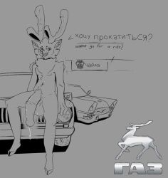 animal_genitalia animal_penis anthro antlers balls car deer english_text equine_genitalia equine_penis genitals hi_res hooves horn line_art male mammal nude penis russian_text solo text vehicle wrigglywormz