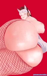 1female 1girls animal_ears ass ass_focus back_view big_ass big_butt big_thighs brown_hat curvaceous curvaceous_female curvy female female_focus female_only fishnets from_behind gold_ship_(umamusume) hat horse_ears horse_girl horse_tail huge_ass light-skinned_female light_skin long_hair odiku panties patreon_username peach_ass solo solo_female stockings sweat sweaty tail thick thick_ass thick_thighs thighs thong umamusume umamusume_pretty_derby underwear white_hair