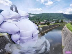 1girls bbw black_hair cooooookin fat fat_female fat_fetish female ghost ghost_girl giantess himani macro obese obese_female real_life_background