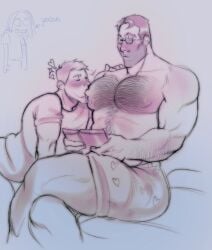 bara bara_tits barazoku big_pecs blush boxers breastfeeding breasts bulge chest_hair chubby coke_enjoyer dilf free_use glasses gloves hairy_male heart_boxers huge_pecs large_pectorals leg_hair male male_only medic_(team_fortress_2) muscular muscular_male nipple_play nipple_suck nipple_sucking older_male older_male_and_younger_male reading reading_book scout_(team_fortress_2) sitting strongfat sucking_nipples team_fortress_2 yaoi
