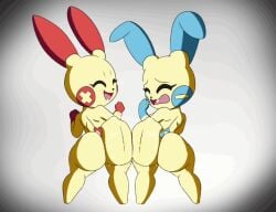 2022 2025 2girls animated anthro ass ass_to_ass back_view big_ass big_breasts big_butt blue_eyes both_eyes_closed bubble_ass bubble_butt bumping_asses bumping_butts closed_eyes game_freak huge_ass huge_butt looking_at_viewer looking_back looking_back_at_viewer minun nervous nintendo open_mouth open_smile plusle pokémon_(species) pokemon pokemon_(species) red_eyes sideboob simple_background smiling smiling_at_viewer sound sound_edit sound_effects source_request springtron swinging_hips tagme tansau thunder_thighs video white_background yellow_body yellow_fur