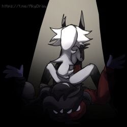 1boy1girl 2_penises aku_suchikov34 blow_jop blush comission dark_skin fpe fpe_oc fundamental_paper_education kreshendo miss_grace_(fundamental_paper_education) ocxcanon on_back on_face pose pose69