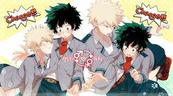 2boys 2girls adult_swim angry belt blazer blonde blonde_hair blush clenched_teeth clothed clothes clothing dark_hair dual_persona english_text female female_bakugou female_deku freckles fully_clothed genderswap_(mtf) green_eyes green_hair izuku_midoriya jacket japanese_text katsuki_bakugou male maneki-neko_(fujifuji) multiple_boys multiple_females multiple_girls multiple_males my_hero_academia necktie red_eyes rule_63 school_uniform short_hair skirt speech_bubble spiky_hair sweatdrop tagme teeth text toonami u.a._school_uniform uncensored yellow_hair