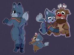 "artist*stegoonsaurus* 1girls after_sex anthro blowjob canid canine canis dandy's_world deer eclipse_(dandy's_world) female_focus female_top furry male_bottom masturbation only_furry reindeer rudie_(dandy's_world) tongue_out wolf