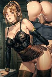 1girls ai_generated ass blue_eyes breasts brown_hair cum cum_inside faceless_male female gypsy hairband koudelka koudelka_iasant large_breasts male/female male_penetrating_female miniskirt sex skirt thick_thighs thighhighs vaginal_penetration vaginal_sex