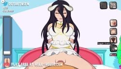 1boy 1girls albedo_(overlord) animated belly_button bouncing_breasts breasts clitoral_hood clitoris cowgirl_position cum cum_in_pussy cum_inside dotartnsfw dress dress_lift dripping dripping_cum dripping_pussy female front_view grinding grinding_on_penis hole_house horns leaning leaning_back legs legs_up looking_at_viewer moaning monster_girl nipples on_top orgasm overflow overlord_(maruyama) pussy pussy_juice riding riding_penis sex sound succubus tagme thick_thighs thighs tight_fit vagina vaginal_insertion vaginal_penetration vaginal_sex vein veiny_penis video